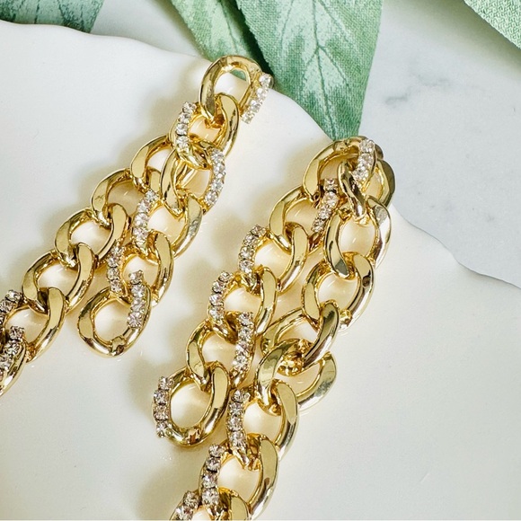 2/$30🌵 Double Gold Chain Earrings Rhinestone Dangle Punk Grunge Jewelry NEW - Picture 12 of 15